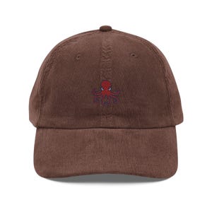 Embroidered Vintage Corduroy Cap, Octopus Beach Dad Hat, Nautical Trucker Baseball Hipster Sun Hat, Distressed Cap