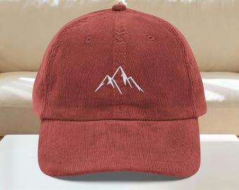 Mountains Vintage Corduroy Cap Embroidery | Mountain Landscape Hat