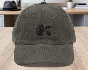 Schwarze Katze Liebhaber Geschenk, Bestickte Cord Mütze, Vintage Baseball Hut, Halloween Kostüm Zubehör