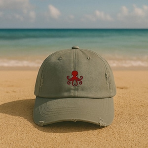 Cap, Ocean Sea Animal Octopus Hat, Beachwear Dad Hat, Nautical Baseball Cap, Distressed Trucker Cap, Hipster Sun Hat