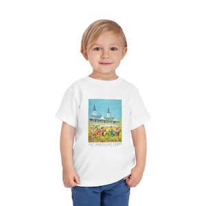 ケンタッキーダービー幼児用Tシャツ、かわいい子供用シャツ、競馬アパレル、若いレーサーへのギフト、春の楽しいトップス、誕生日の服装