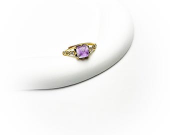 Sugarloaf Amethyst Ring, Gold Plated 925 Sterling Silver, Adjustable Band