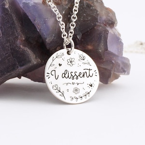I Dissent - Sterling Silver Statement Necklace - Feminist Floral Ruth Bader Ginsburg Inspired