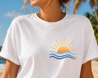 Comfort Colors Summer Shirt, Beach Shirts, Coastal Sunshine Boxy Tee, Summer Vacation Tee, Retro Beach Graphic Tank Top, Cute Gift for Women