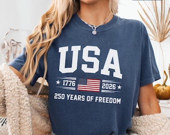 Comfort Colors® 250 Years of Freedom USA Shirt, 1776 -2026 American Flag Tee, America 250 Youth Tshirt, 4th of July Long Sleeve
