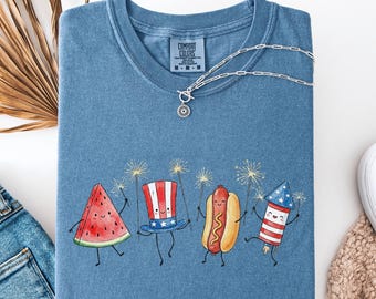 Comfort Colors® Patriotic Doodle, Cute Fourth of July Shirt, Family Matching BBQ Tee, Fireworks Shirt, Funny Summer 250th Boxy Tee, Tank Top