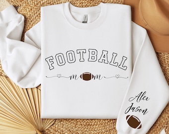 Cute Football Mama Sweatshirt With Names On Sleeve, Football Season Mama Hoodie, Gift For Football Mom, Cheer Mom Shirt, Football Lover Tee