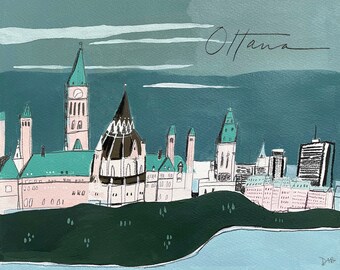 Ottawa Cityscape Illustration print 8X10