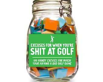 Frasco de excusas para jugar al golf // Regalo para papá // Frasco de afirmaciones imprimible // Léeme // 100 excusas para cuando eres un desastre jugando al golf // Regalo para el Día del Padre
