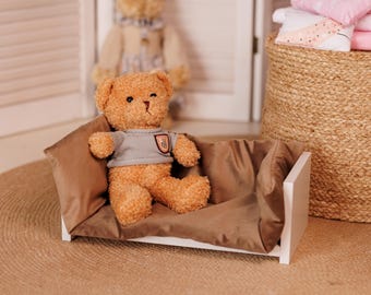 Sofá marrón para muñecas de 30 cm, muebles en miniatura para muñecas, idea de regalo para niños pequeños, sofá para juegos de simulación, sofá para casa de muñecas hecho a mano.