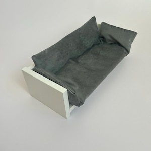 Gray 12 inches Doll Sofa, Miniature Loveseat, Dollhouse Miniature Sofa, Tiny Doll Couch, Dollhouse Miniatures, Handmade Doll Sofa