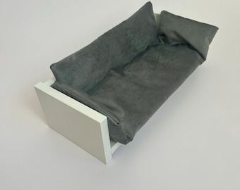 Sofá gris de 30 cm para muñecas, loveseat en miniatura, sofá miniatura para casa de muñecas, sofá pequeño para muñecas, miniaturas para casa de muñecas, sofá para muñecas hecho a mano