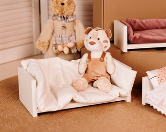 Sofá blanco para muñecas, sofá pequeño para muñecas de 30 cm, sofá para casa de muñecas, muebles en miniatura para muñecas, idea de regalo para niños pequeños, sofá para juegos de simulación