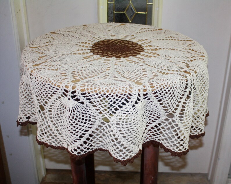 Round Crocheted Table Topper Centerpiece Tablecloth Beige Etsy