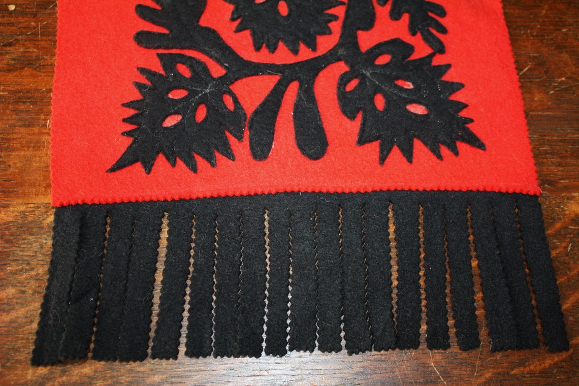 Hungarian Felt Table Runner Red Black Applique Vintage Ethnic Etsy