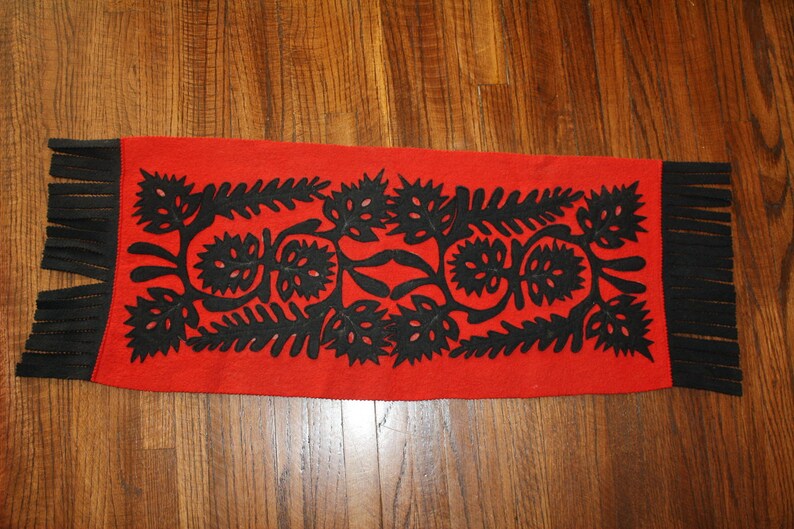 Hungarian Felt Table Runner Red Black Applique Vintage Ethnic Etsy
