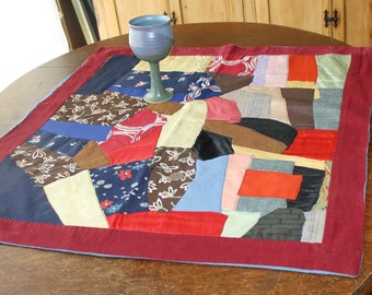 Antique Patchwork Crazy Quilt Table Runner Doll Blanket Primitive Rustic 1920s 1930s