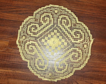 Vintage Lace Doily Yellow Sicilian Net Lace 17"