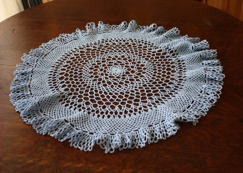 Large Blue Doily Centerpiece Vintage Crocheted Table Mat Etsy