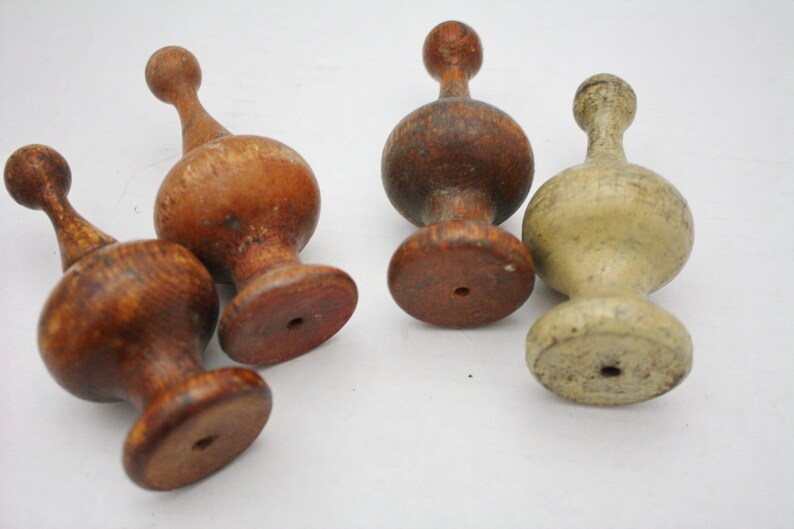 4 Antique Wood Finials Curtain Rod Ends Bedpost 2 Pairs Etsy
