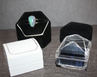 Lot of 4 Vintage Ring Display Gift Boxes Presentation Boxes Velvet Acrylic New Jewelry Boxes Gift for Him or Her