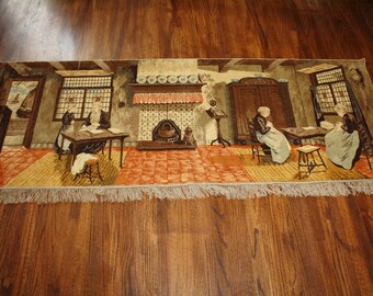 Large Tapesty Wall Hanging Rug Women Needlework Farm Scene 26" x 68"