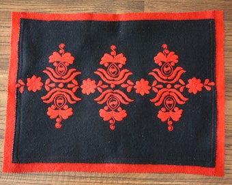 Hungarian Felt Matyo Embroidered Pillow Cover Folk Art Red Black