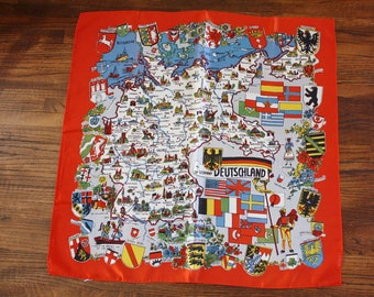 Vintage Souvenir Scarf Silk Germany Deutschland Travel Scarf