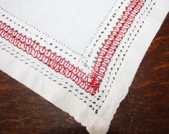 Vintage Napkin Doily Tray Cloth Drawn Thread Work Embroidery 14" x 16"