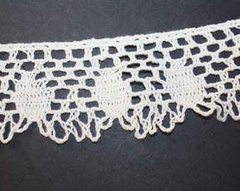 Handmade Cotton Vintage Cluny Lace Scalloped 2" Wide x 75" Edging Lace White Bobbin Lace Trim