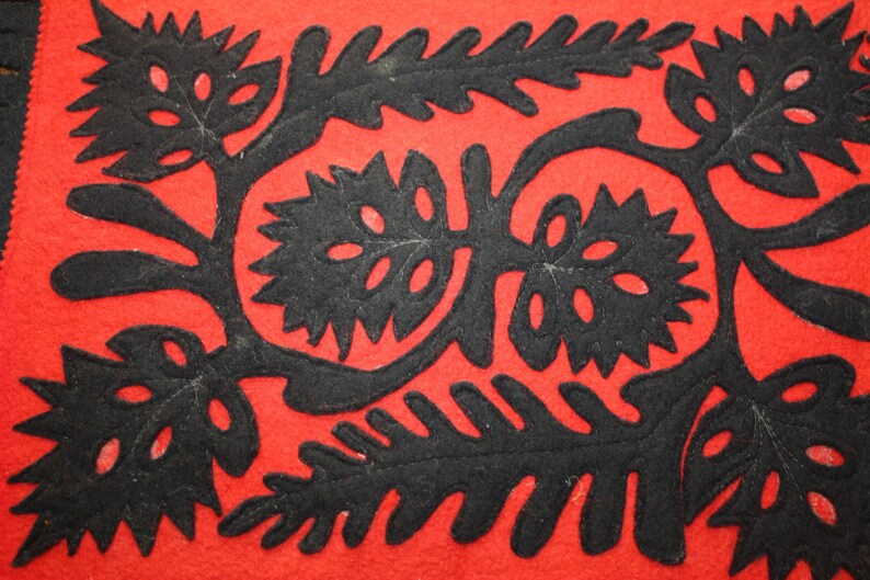 Hungarian Felt Table Runner Red Black Applique Vintage Ethnic Etsy