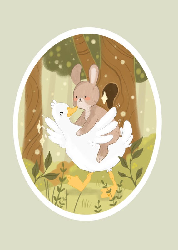 Sticker with bunny, goos and bunny