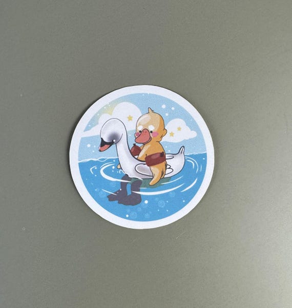 Cute sticker with duck in the water