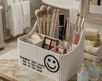 Personalisierter Make-up-Organizer, 3D-gedruckter Kosmetik-Organizer, Pinselhalter mit individuellem Text, Badezimmer-Organizer, Kosmetikaufbewahrung