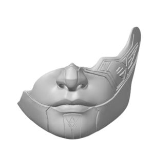 May include: A light gray, partial face mask covering the nose, mouth, and chin area. The mask features a smooth, sculpted surface with geometric, engraved line patterns on the cheek and chin sections, creating a structured, futuristic appearance.