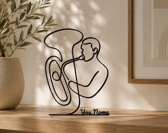 Gepersonaliseerde lijntekening van een tubaspeler, 3D-geprint cadeau, uniek cadeau-idee voor muzikanten, op maat gemaakte lijntekening sculptuur, minimalistische woondecoratie