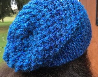 KNIT SLOUCHY BEANIE- Blue Submarine, knit hat, winter hat, boho fashion, hippie hat, beanie, rasta, knit beanie