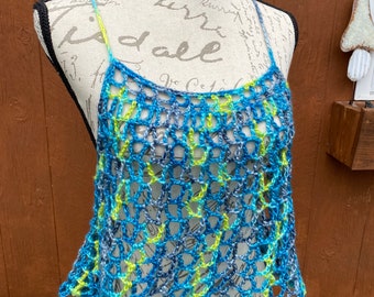 CROCHET CROP TOP- Seaside Waves, crochet cover up, crochet festival crop top, adjustable crop top, handmade crop top, swimsuit cover up