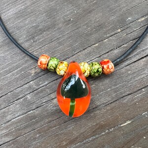 OOAK Hippie Glass Mushroom Choker- Orange & Green, 90s style necklace, mushroom necklace, hippy choker, 90s style jewelry, unisex necklace