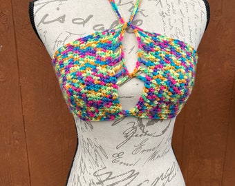 CROCHET CROP TOP- Rainbow, festival top, festival gear, hippie top, handmade crop top, festival top, crochet bralette