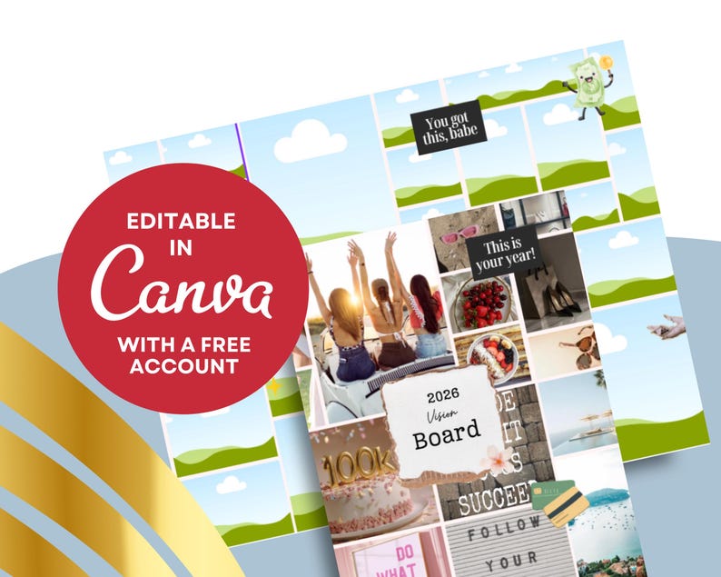 2026 Vision Board Bundle Canva Template | Vision Journal ...