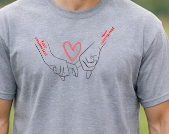 Custom Couple T Shirt Personalized Names Matching Romantic Gift Anniversary Shirt Minimal Line Art Hands Heart Tee