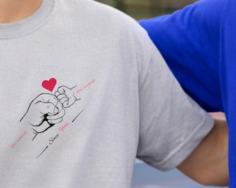 Minimalist Dad T Shirt Blue Cotton Heart Hands Graphic Custom Gift For Father Birthday Casual Everyday Tee