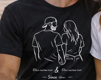 Custom Couple T Shirt Minimal Line Art Cotton Anniversary Gift Romantic Matching Outfit Valentines Day