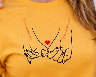 Couple Personalized T-Shirt Line Art, Holding Hands Heart Shirt, Anniversary Gift Him Her, Custom Names Couple Tee, Valentine's Day