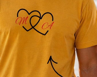 Personalized Couple T Shirt With Initials Minimal Heart Graphic Romantic Gift Matching Outfit Anniversary Valentine Tee