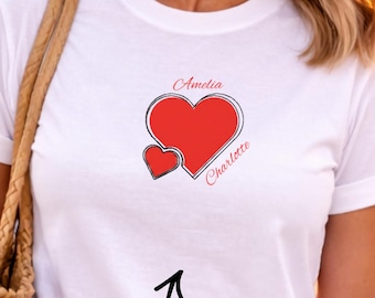 Personalized Heart Name Shirt Matching Mom Daughter Tee Custom Cotton Gift Mothers Day Family Outfit