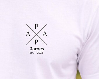 Custom Dad T Shirt Personalized Name Est Year Minimal Initial Design Gift For Father New Dad Casual Everyday Wear