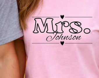 Personalized Mrs Shirt Gold Cotton Custom Surname Tee Romantic Wife Gift Anniversary Everyday Wear