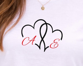 Custom Initials Couple Shirt Intertwined Heart Tee Romantic Gift Cotton Minimal Love Design Anniversary Valentine
